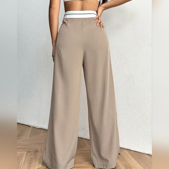 Contrast Color Pocket Casual Suit Wide-Leg Pants - Picture 5 of 6